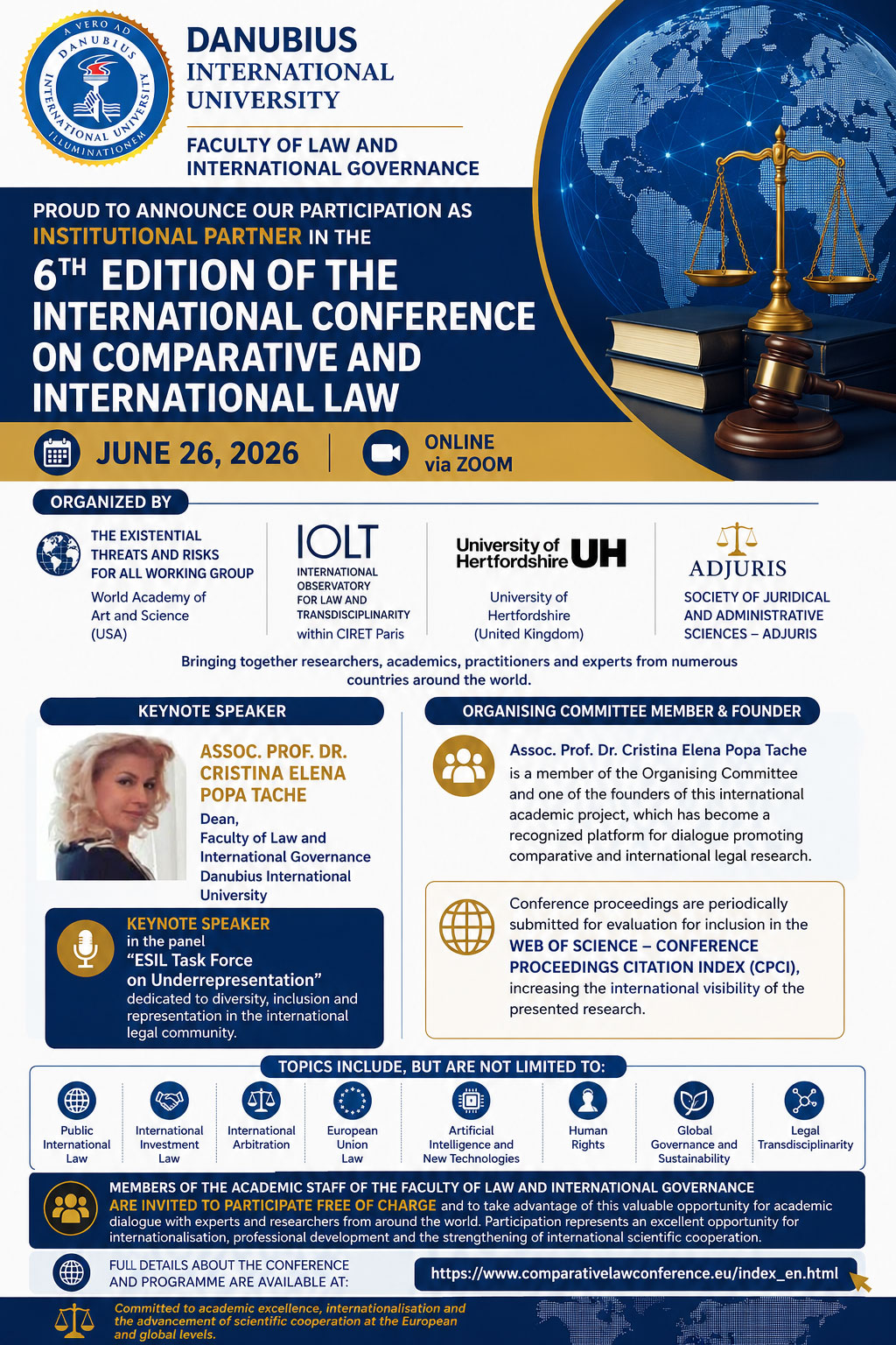 Facultatea de Drept și Guvernanță Internațională din cadrul Danubius International University, partenera la cea de-a VI-a ediție a Conferinței Internaționale de Drept Comparat și Internațional