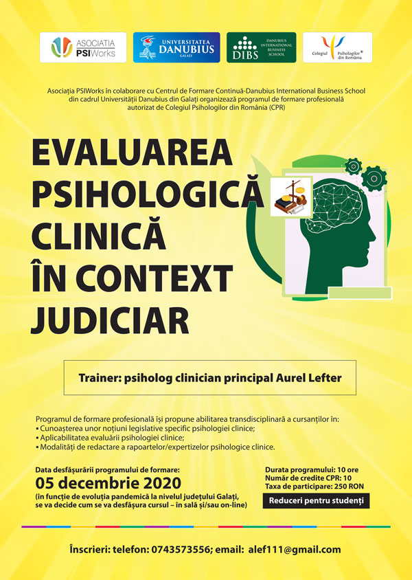 EVALUAREA PSIHOLOGICĂ CLINICĂ ÎN CONTEXT JUDICIAR - CURS AUTORIZAT CPR